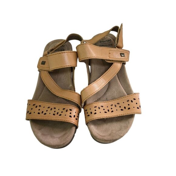 Earth Origins Kendra Khloe Leather Cork Wedge Sandals Amber Yellow Size 7M - Picture 4 of 9